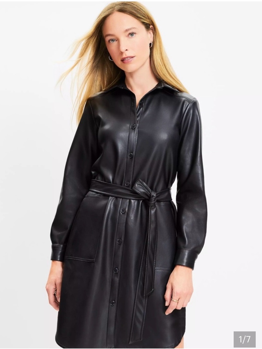 LOFT NWT Women's Black Faux Leather Belted dress with pocket. Size 8P